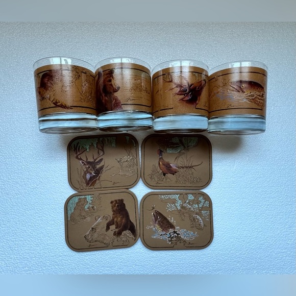 Vintage Wildlife Print Glass Set with Coasters - Picture 4 of 11